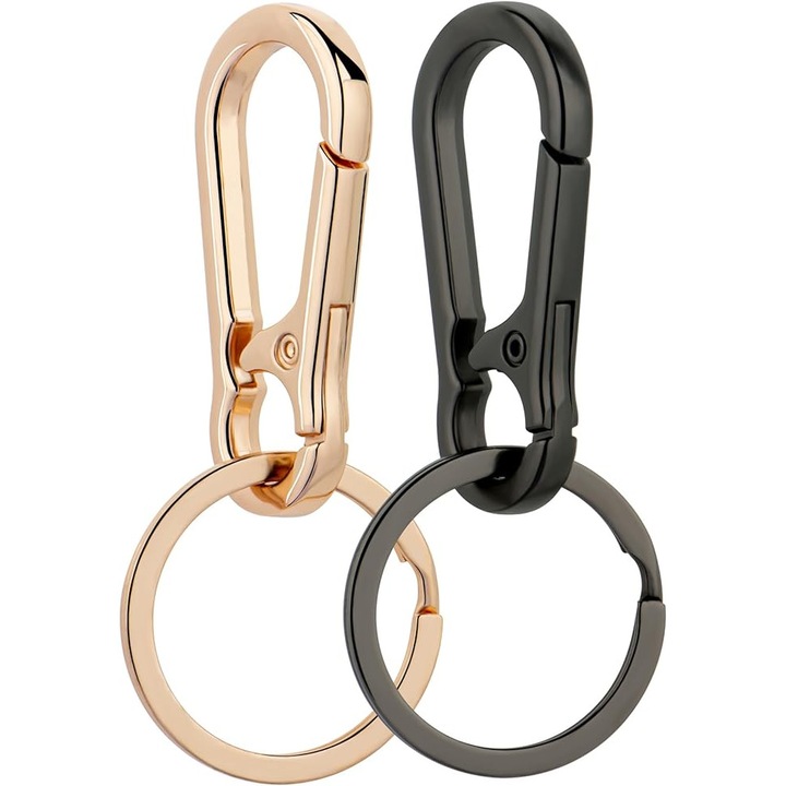 2 db Kengege kulcstartó szett, cinkötvözet/rozsdamentes acél, 1.2 x 2.77 hüvelyk, arany/fekete