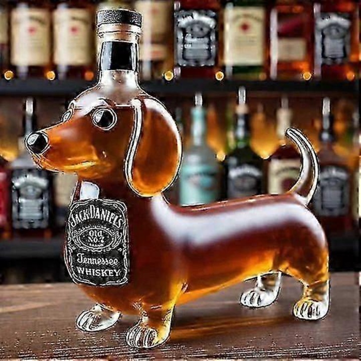 Sticla decantor caine Dachshund, design unic, sticla, 30x10cm