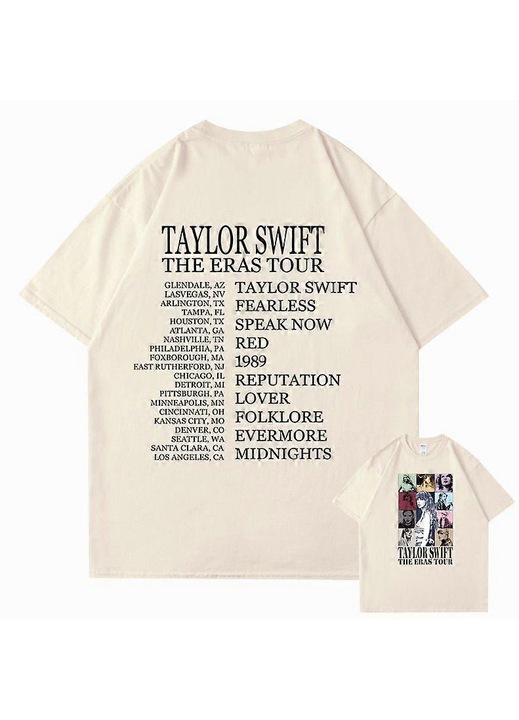 Férfi póló, Swift The Eras mintával, pamut, bézs