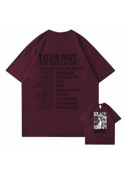 Férfi póló, Swift The Eras mintával, pamut, bordó
