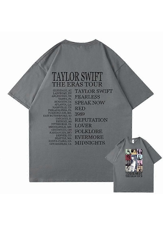 Férfi póló, Swift The Eras mintával, pamut, sötétszürke