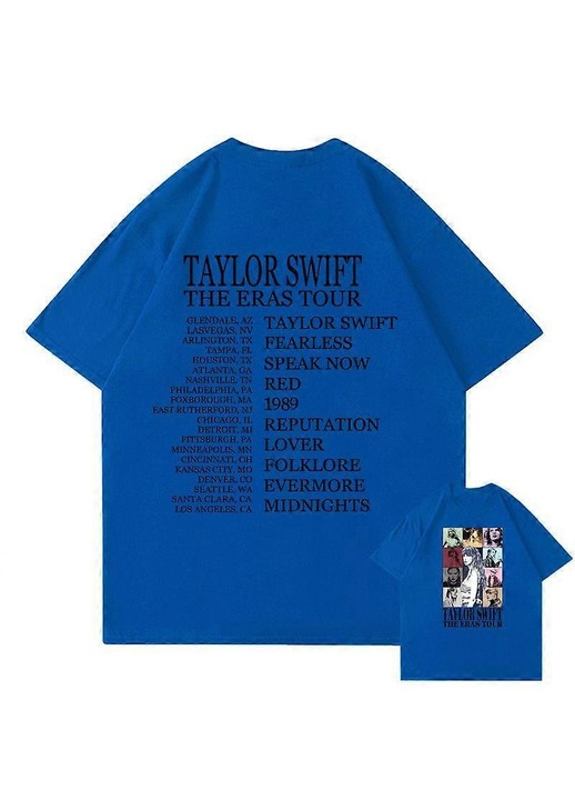 Férfi póló, Swift The Eras mintával, pamut, kék