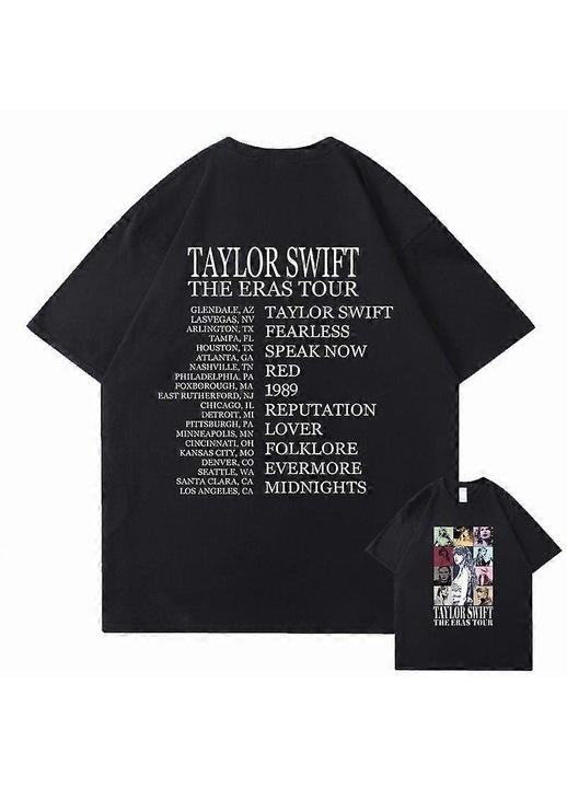 Férfi póló, Swift The Eras mintával, pamut, fekete