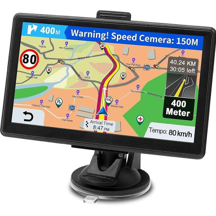 GPS navigációs eszköz, 7 hüvelykes, fekete, 256 MB RAM, 8 GB belső memória, Windows CE 6.0