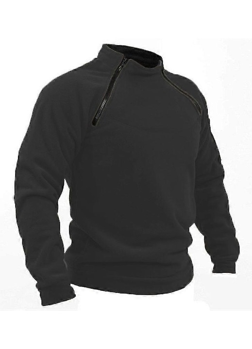 Férfi pulóver, negyedcipzáras kapucnis pulóver, fekete, rugalmas és légáteresztő anyag