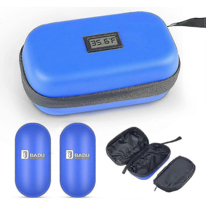 Caz pentru insulina cu racire, 2 pachete de gheata, accesorii glucometre, dimensiuni compacte