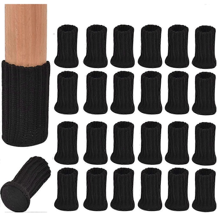 Sosete antiderapante pentru picioarele mobilelor, set de 24, elasticitate ridicata, 4x7cm, negru