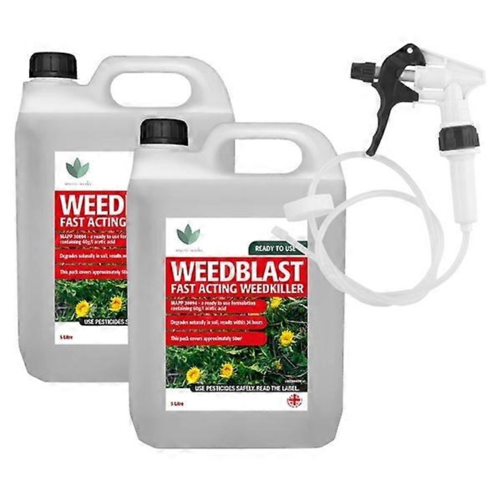 Aparat pentru stropit gradina, 2 seturi de 5L, Weedblast, 60 g/L acid acetic, pentru controlul ierburilor, multicolor