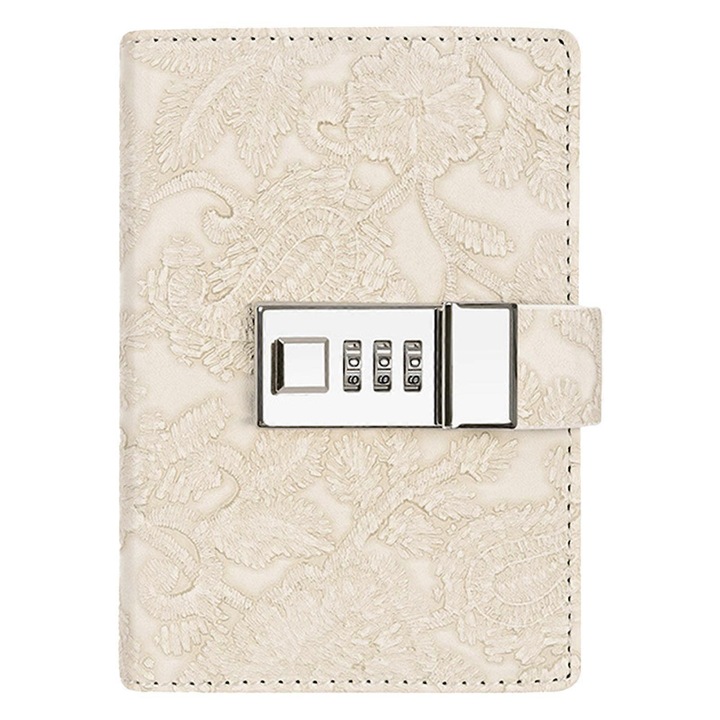 Agenda cu lacat, 96 foi, hartie groasa, protectie oculara, bej, 14x10cm, set cu cutie cadou