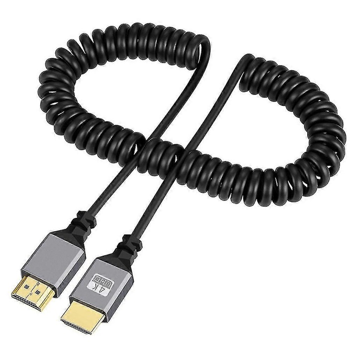 Спирален HDMI кабел, 2.4м, 1080P/4K, черен със златисто