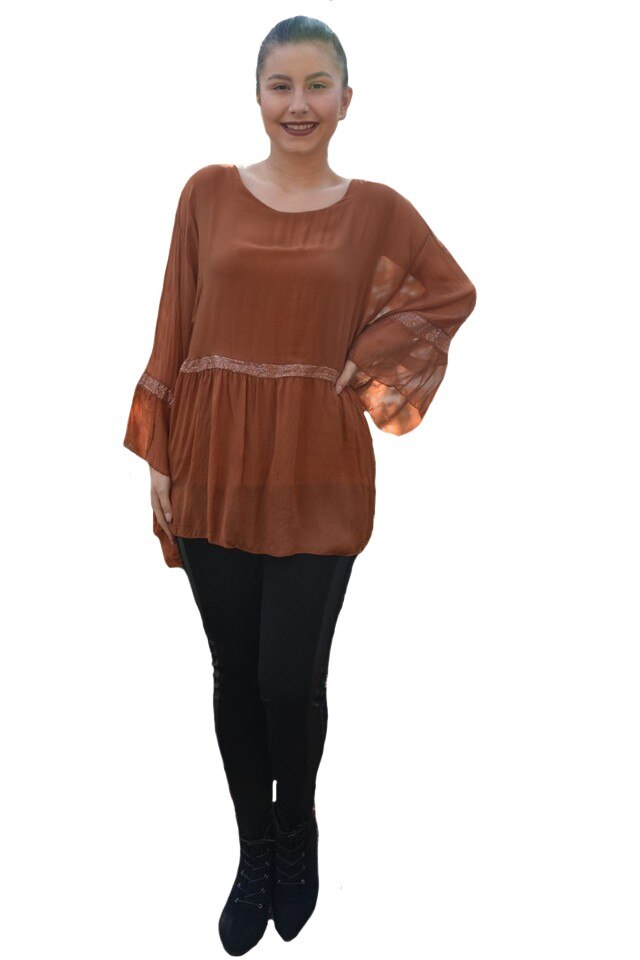 Bluza rafinata Luna cu insertii de paiete ,D&J Exclusive, Maro