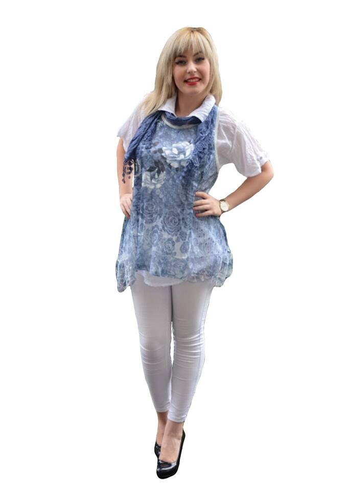 Bluza rafinata din material de calitate, cu design floral,D&J Exclusive, Bleumarin