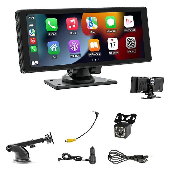 Ecran, CarPlay, Wireless, Camera duala 1080P, GPS in timp real, 10.26 inch, Negru