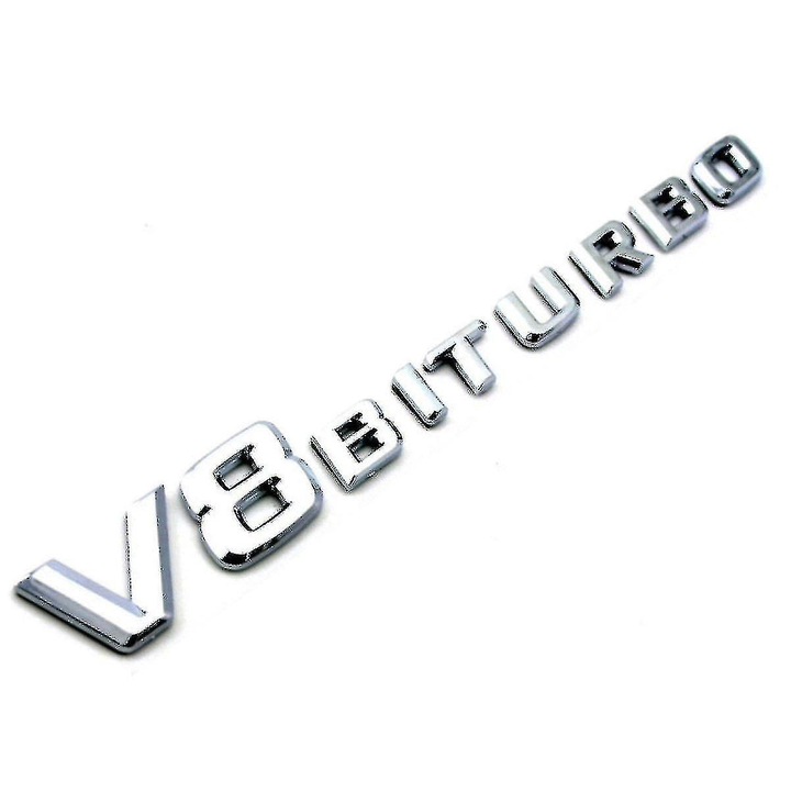 Mercedes Benz V8 BITURBO oldalsó embléma szett, 2 db, 23 x 175 mm, ezüst