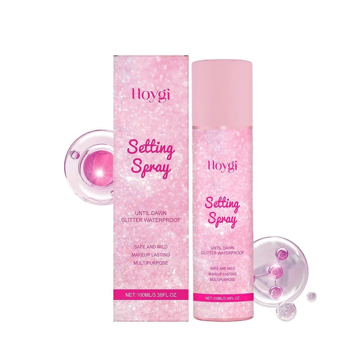 Spray fixativ pentru machiaj cu glitter, Hoygi, Acid hialuronic, 150 ml