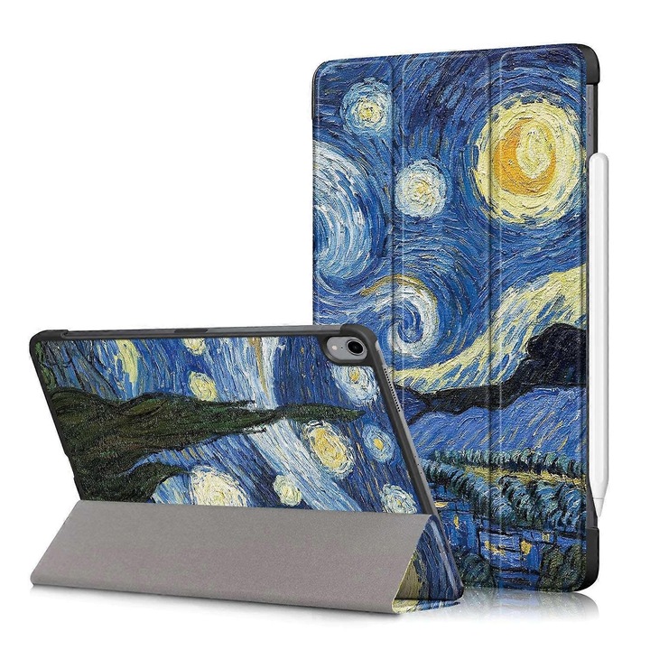 Háromrészes PU bőr tablettok Van Gogh csillagos éjszaka mintával, többszínű, iPad Air 11-hez (2020, 2022, 2024, 2025)