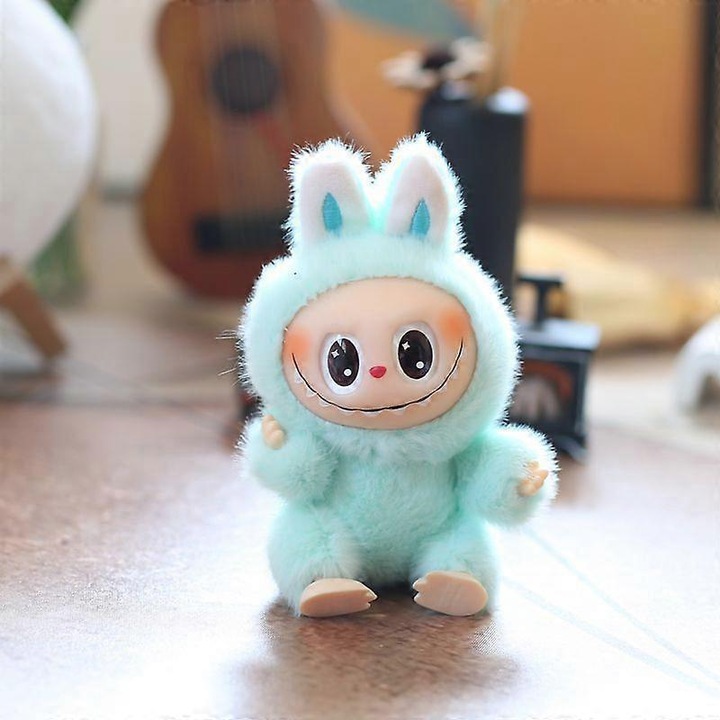 Breloc de plus Labubu, 15cm, umplut cu bumbac PP, albastru deschis