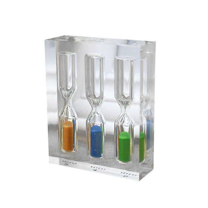 Clepsidra din acril transparent 3 in 1, 3-5 minute, 7.5x6x2cm, multicolor