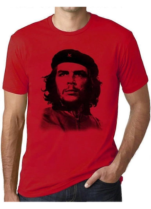 Unisex Che Guevara póló, vastag pamut, fekete/piros