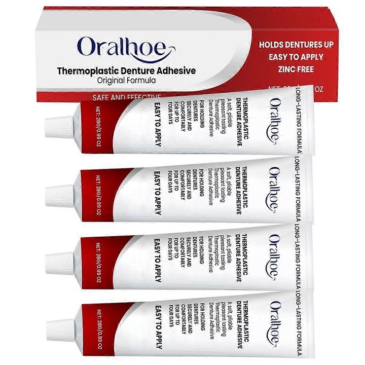 Adeziv pentru proteze dentare, 4 bucati, formula de lunga durata, confortabil, usor de utilizat Oralhoe