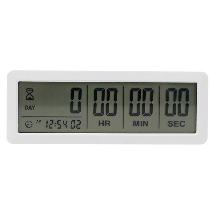 Ceas digital de numaratoare inversa, 15.5 x 5.7 x 1.1 cm, Functie de alarma, Alb