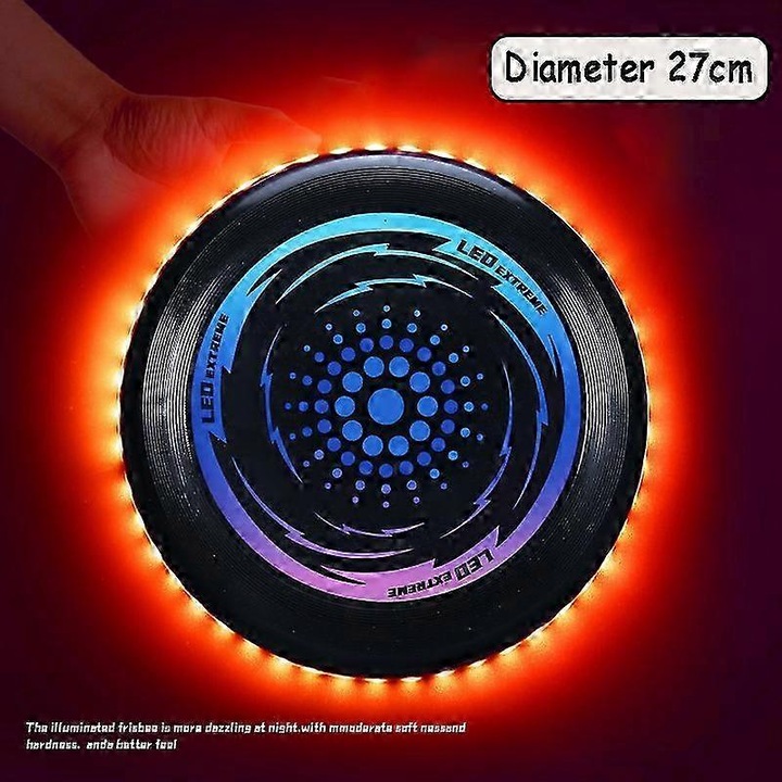 LED летящ диск за открито, плажна играчка, игра за къмпинг, социално взаимодействие, 3-14 години, многоцветен