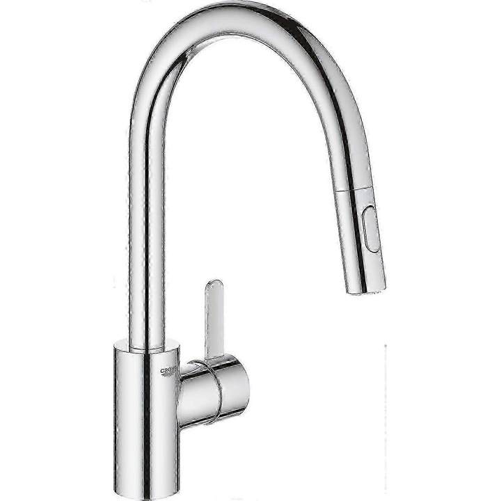 Baterie sanitara cu un singur maner, Grohe, 35 mm, crom, cu duza retractabila, 360°