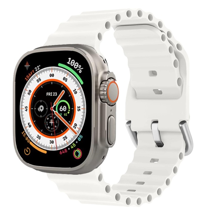 Bratara Ocean pentru Apple Watch Ultra 2, 38-40-41mm, silicon, alb