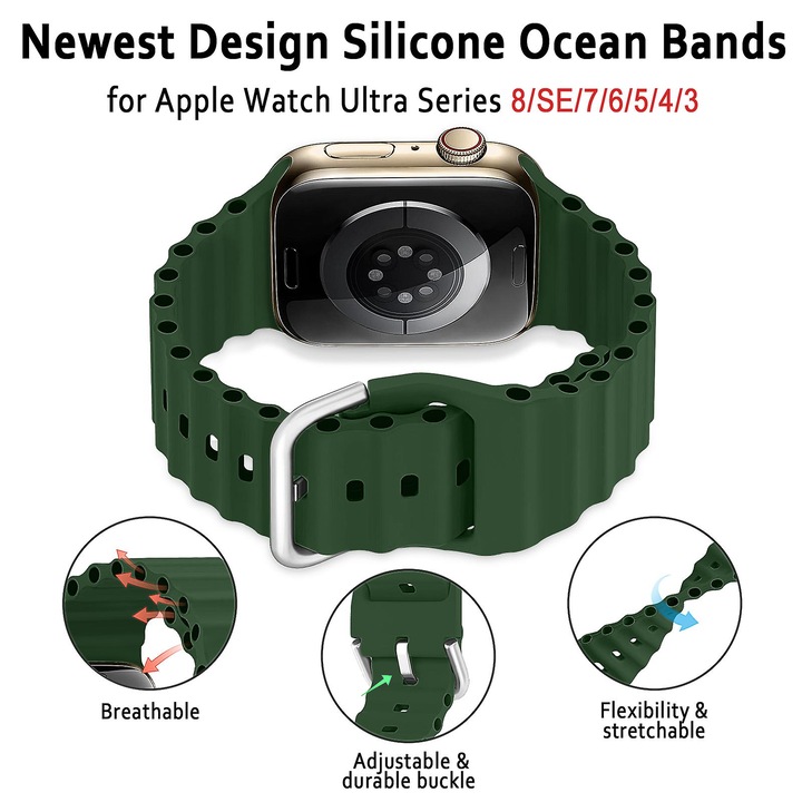 Bratara Ocean pentru Apple Watch Ultra 2, 38-40-41mm, silicon, verde