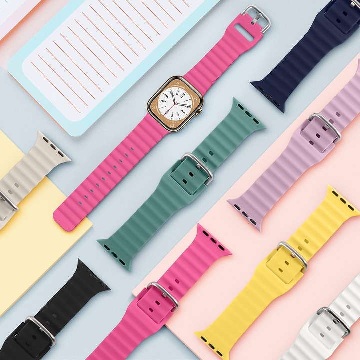 Bratara Ocean pentru Apple Watch Ultra 2, 38-40-41mm, roz roz, din silicon, set