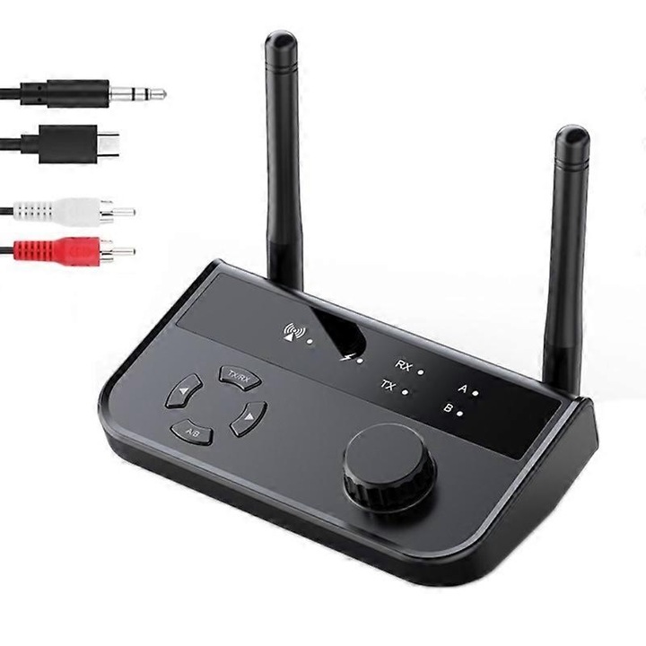 Adaptor muzical, Bluetooth 5.3, 2 in 1, 11x26x6 cm, conectare duala, receptie pana la 10 metri, negru