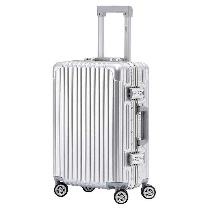 Troler, ABS/aluminiu, 55x35x20cm, argintiu