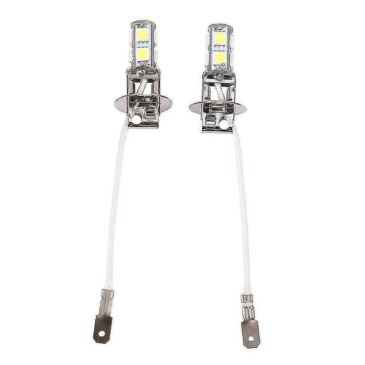 Becuri auto set 2x H3 5050 9 Smd Led Xenon 12V, consum redus de energie, durabil, rezistent la socuri