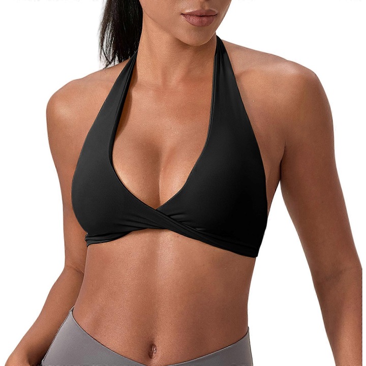 Sport melltartó, fekete, Push Up kialakítással, légáteresztő anyag, nylon, XL INTL