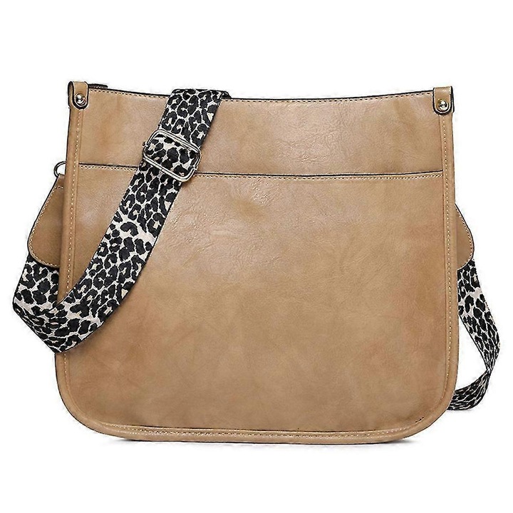 Női válltáska, khaki színű, 28x10x27cm, nagy kapacitású, PU anyagból