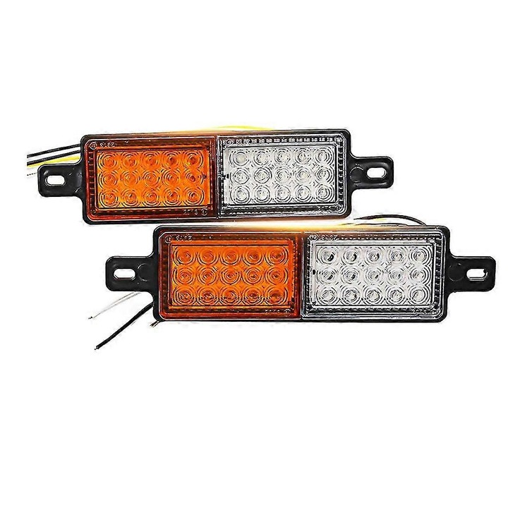 Set 2 lumini LED indicator pentru bara de protectie, 12V, 30 LED-uri, alb/galben, 225mm