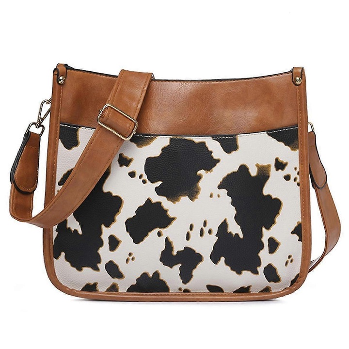 Női válltáska, 30x10x27cm, PU anyag, nagy kapacitású, könnyen tisztítható, barna/fehér/fekete