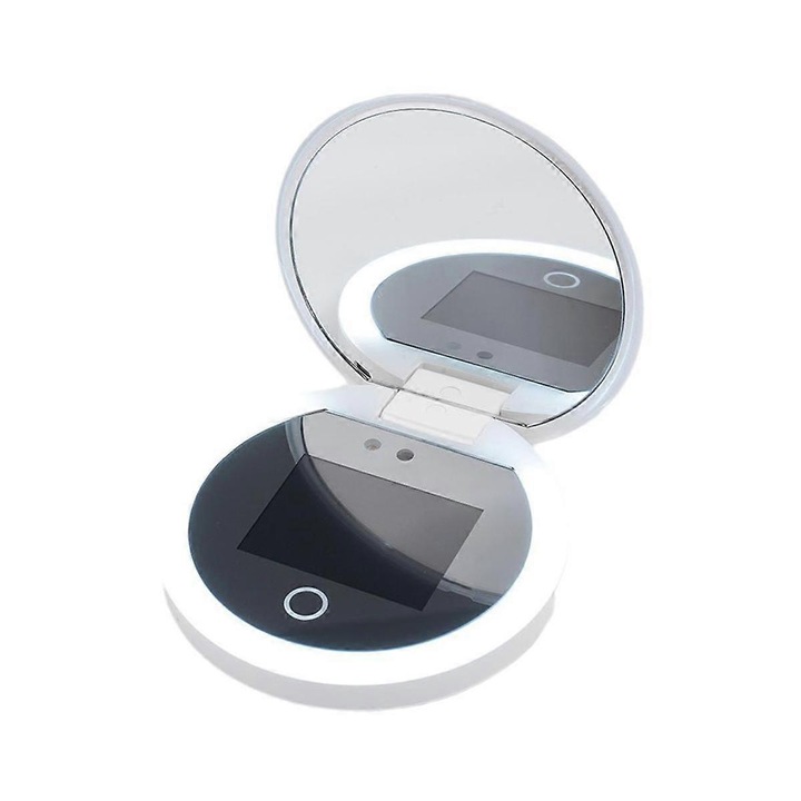 Oglinda cosmetica portabila cu LED, detectie crema solara, alb