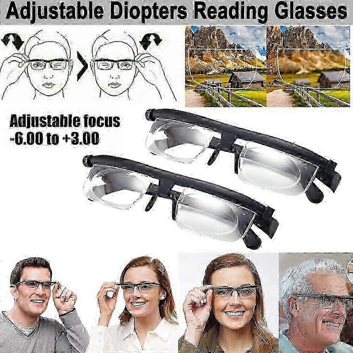 Ochelari de vedere ajustabili, Flex Focus, dioptrii -6.0 la +3.2, design durabil, unisex