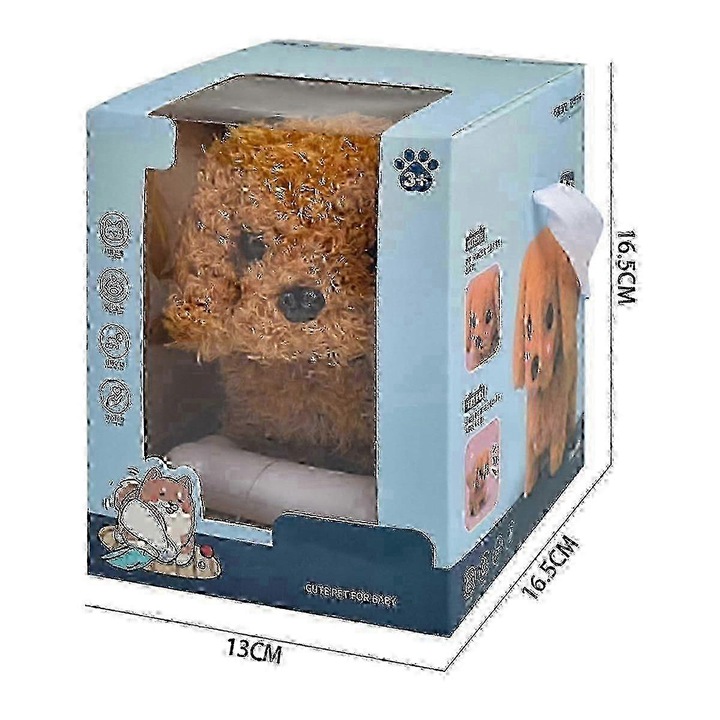 Interaktív játék - Sétáló és ugató plüsskutya, kicsi méret, barna