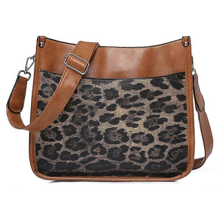 Női válltáska, leopárdmintás, barna, 28x10x27cm, szett