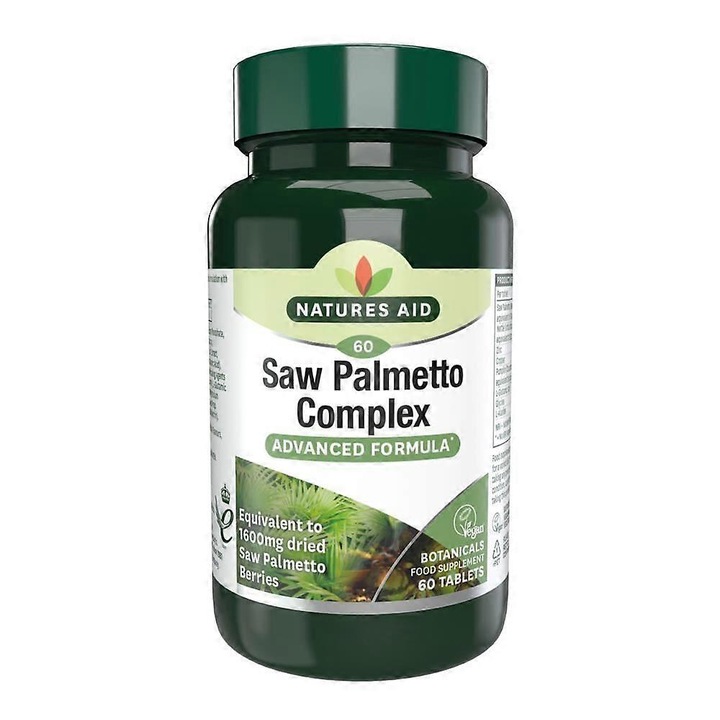 Complex Saw Palmetto pentru barbati, Natures Aid, 60 tablete, sustine sanatatea prostatei si confortul urinar