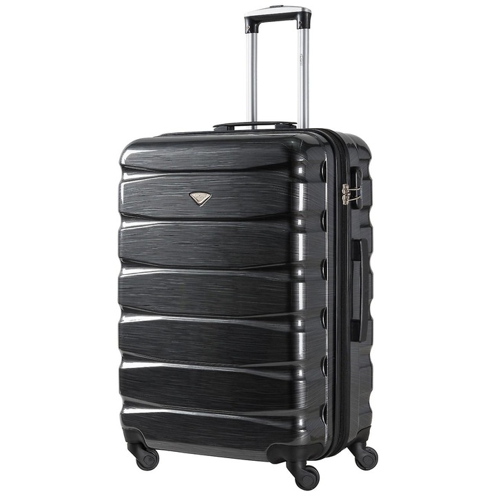 Troler cabina 4 roti, 25", gri/negru lucios, set de trolere