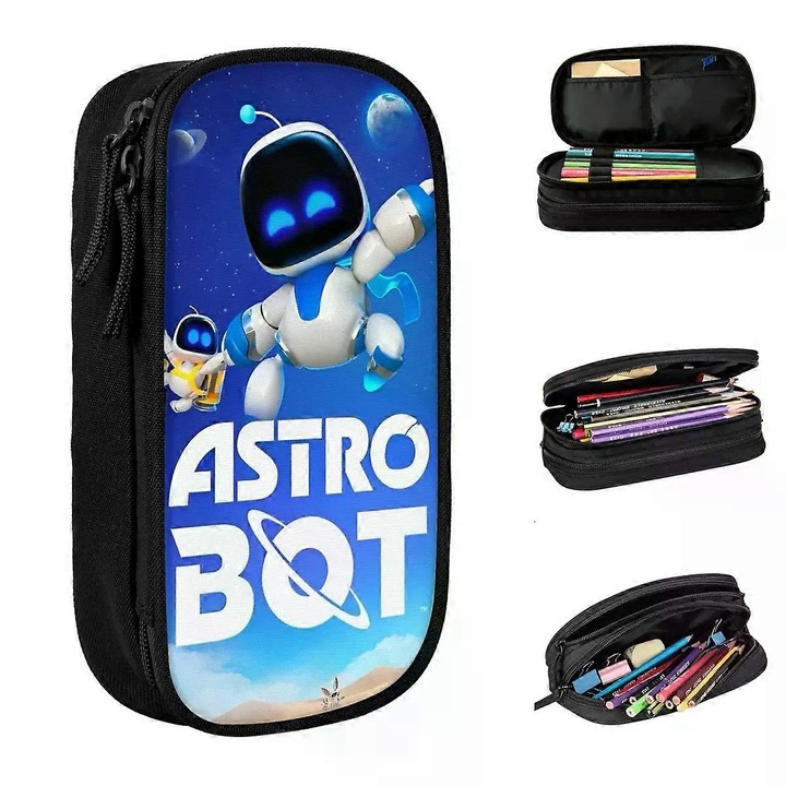 Penare, astrobot, capacitate mare, 2 compartimente, 5 sloturi pentru pixuri, 5x10.5x21cm