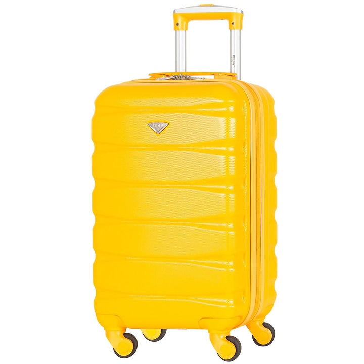 Sárga kabin utazótáska, 4 kerékkel, méretei 55x35x20cm, a legtöbb légitársasággal kompatibilis