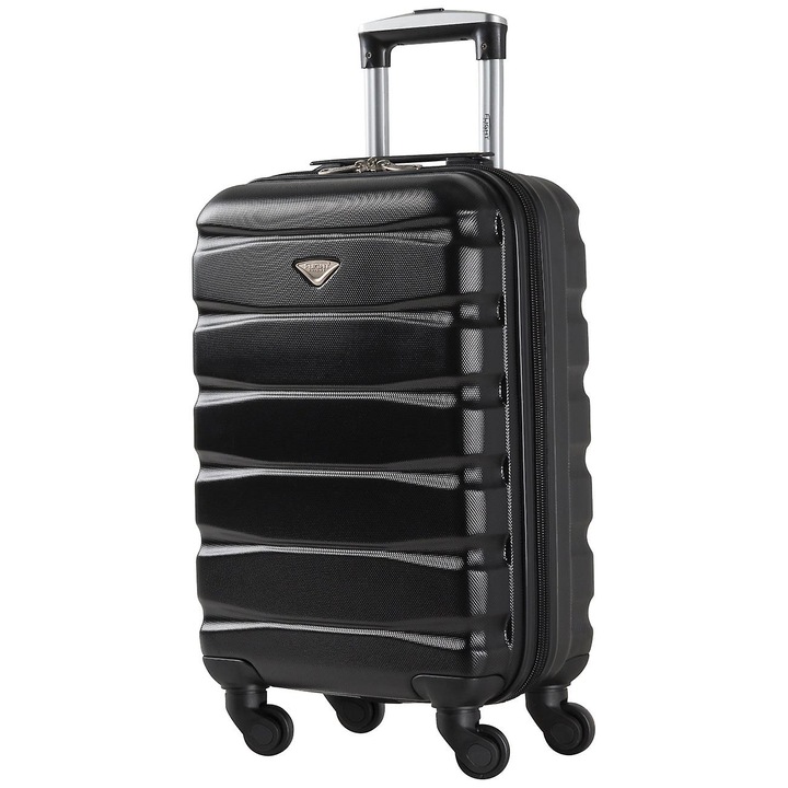 Troler cabina 4 roti, 55x35x20cm, negru, set aprobat pentru zboruri