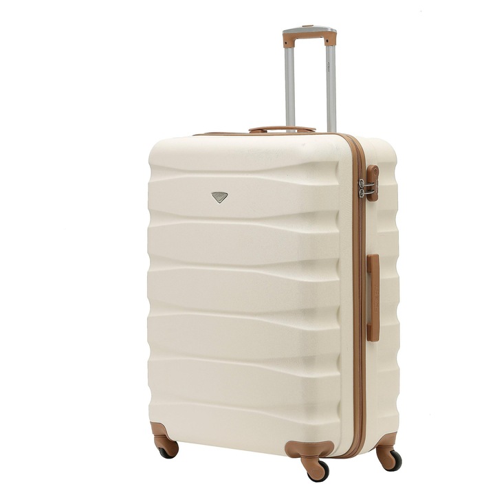 Troler cabina 4 roti, crem/maro, dimensiuni mari 29x20x50cm, set de trolere