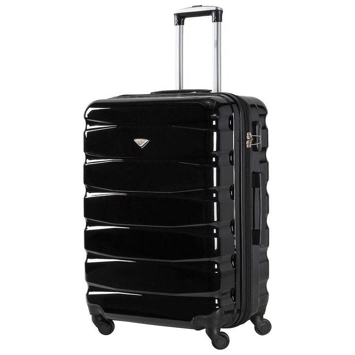 Troler cabina 4 roti, 25", negru lucios, set de trolere