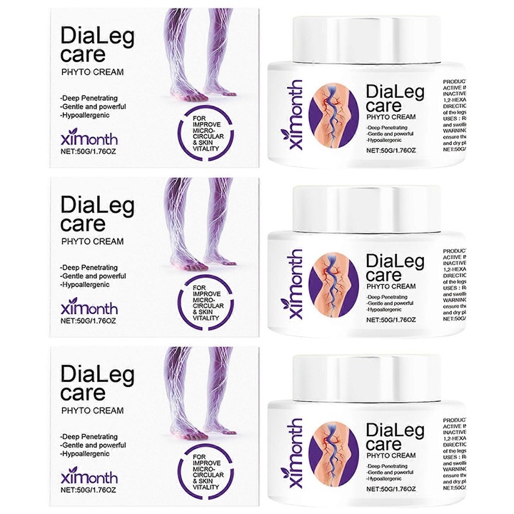 Crema Phyto pentru ingrijirea picioarelor DiaLeg, Ximonth, set de 3, 6.6x6.6x5cm, pentru dureri si varice