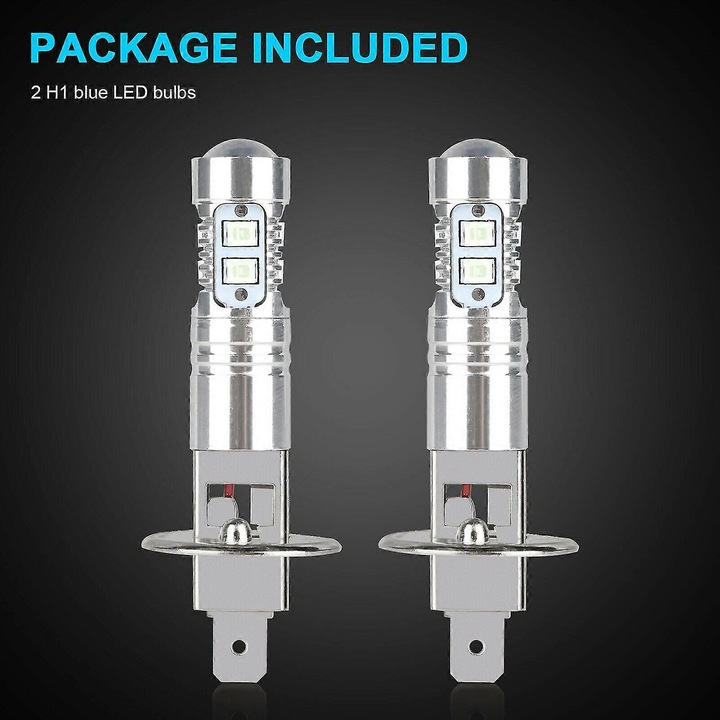 LED H1 izzók, 2 db, 8000K, 100W, kék, 360°
